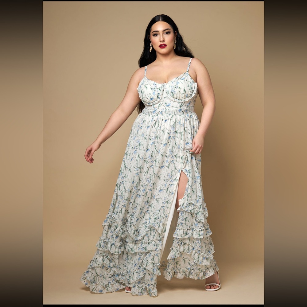 Hyacinth Floral Tiered Maxi Skater Dress